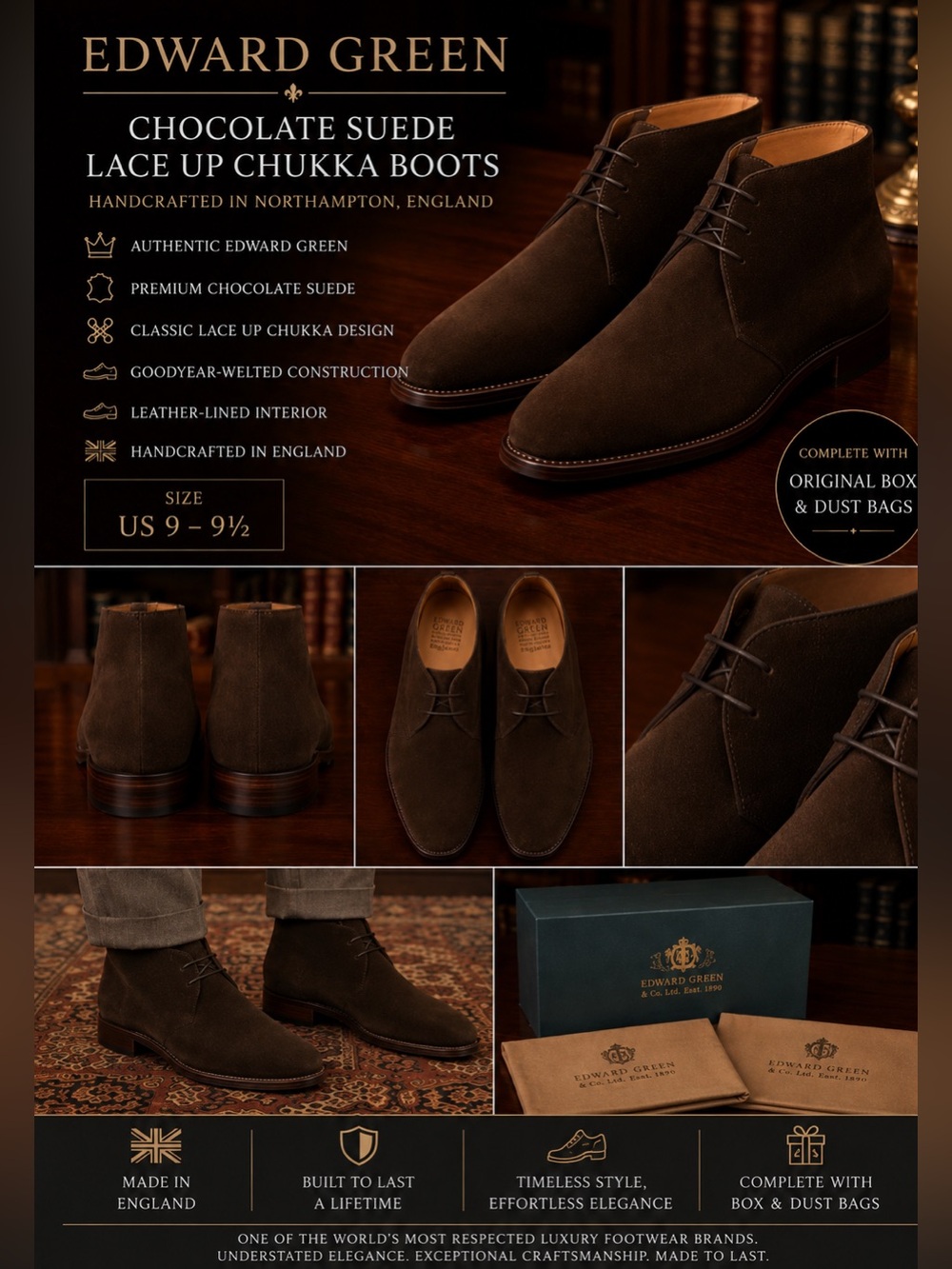 Edward Green Chocolate Brown Suede Lace-Up Chukka Boots